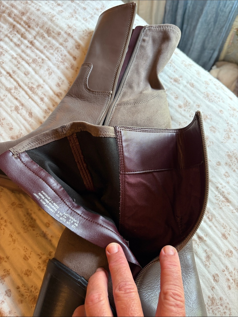 Franco Sarto Taupe Leather Mid-Calf Block Heel Boots - Picture 9 of 11